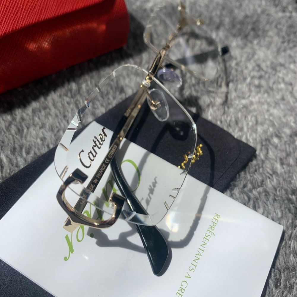 Cartier Gold and Black Rimless Glasses